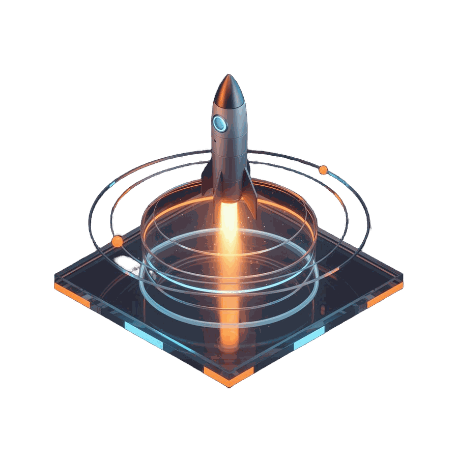 Isometric rocket launching from a glass platform